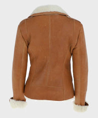 Womens Tan Brown Shearling Leather Jacket Leather Jacket women detail view 4 | Dash Racegear — Womens Tan Brown Leather Sheepskin Shearling Jacket