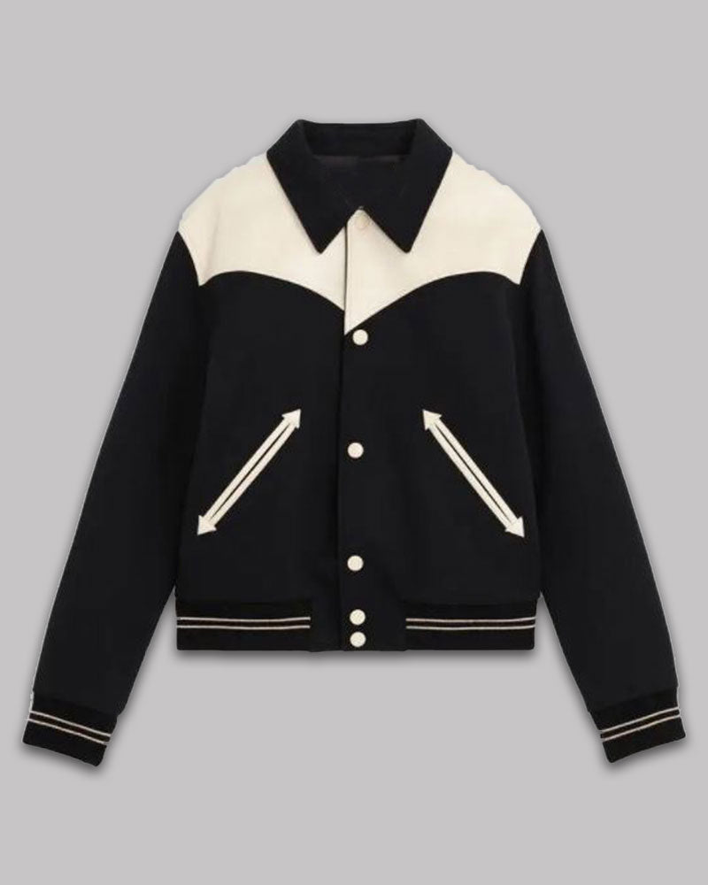 Power Book II Ghost Tariq St Patrick Varsity Jacket Varsity Jacket unisex front product view | Dash Racegear — Power Book II Ghost Varsity Jacket