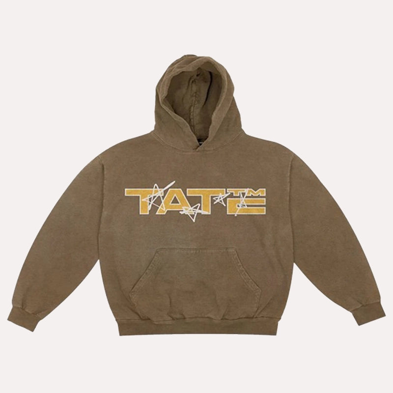 Tate Mcrae Stars Brown Hoodie Hoodie unisex front product view | Dash Racegear — Limited Edition Tate McRae Stars Hoodie – Iconic Look
