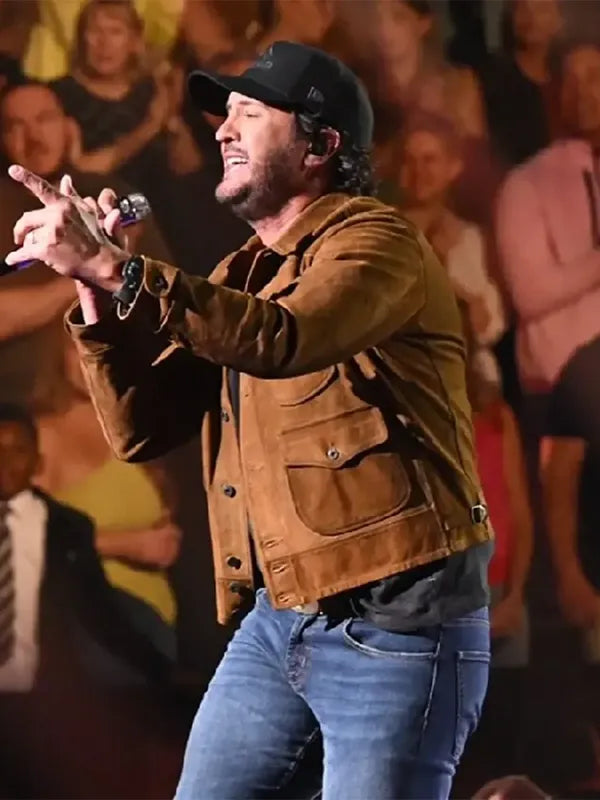 Luke Bryan 2026 Brown Suede Jacket Jacket unisex detail view 2 | Dash Racegear — Taylor Swift Night 2026 Luke Bryan brown suede leather jacket, classic country star look for concerts and fan events
