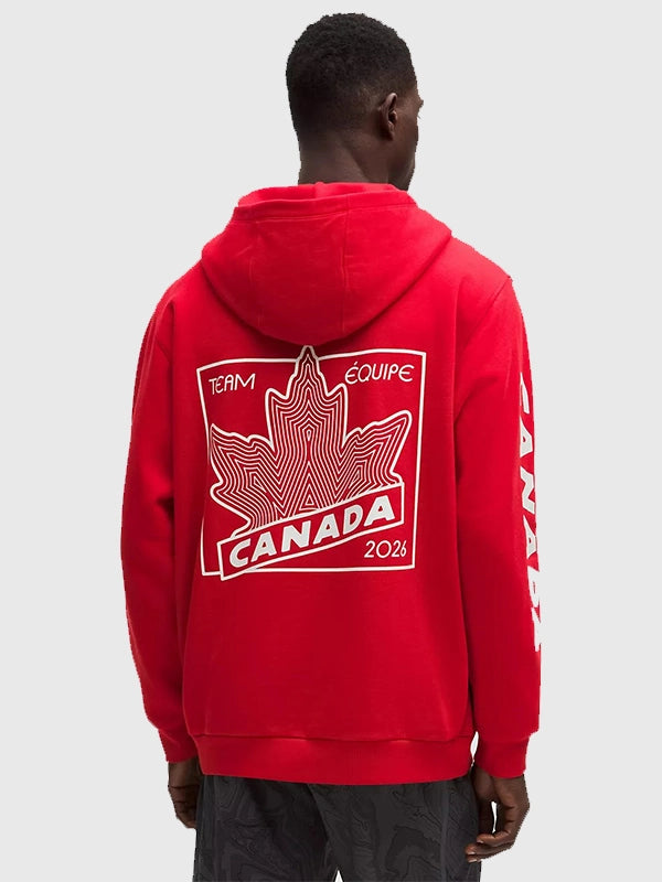 lululemon Winter Olympics 2026 Team Canada Hoodie Hoodie unisex detail view 2 | Dash Racegear — lululemon Team Canada Pullover Hoodie in red, soft fleece and relaxed style perfect for casual fan outfits.