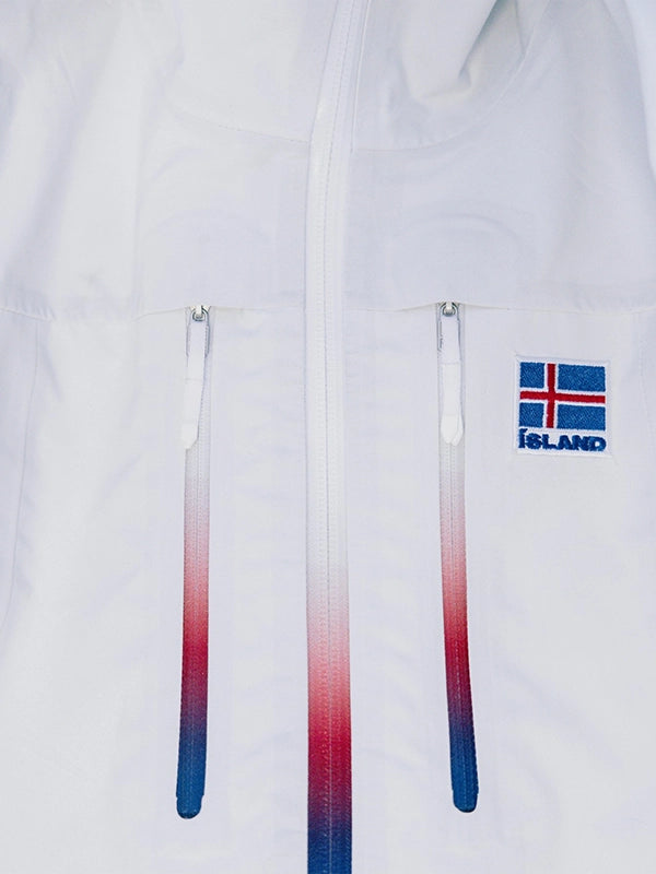 Winter Olympics 2026 Team Iceland Opening Ceremony Jacket Jacket unisex detail view 5 | Dash Racegear — Milano Cortina 2026 white hooded jacket lets Team Iceland supporters shine during opening ceremonies.
