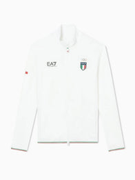Winter Olympics 2026 Team Italy EA7 Emporio Armani Powerstretch Jacket Jacket unisex front product view | Dash Racegear — Stay warm and agile in this white unisex EA7 Emporio Armani Milano Cortina 2026 Team Italy Powerstretch jacket.