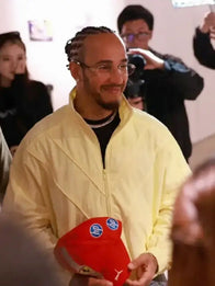 TeamLHChina Lewis Hamilton Yellow Jacket Jacket unisex detail view 2 | Dash Racegear — Bright yellow TeamLH Lewis Hamilton jacket from the 2026 China Art Exhibition, perfect for street style.