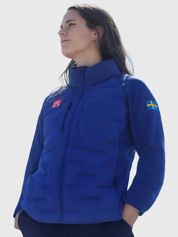 Winter Olympics 2026 Team Sweden Curling Jacket Jacket unisex detail view 7 | Dash Racegear — Team Sweden blue curling puffer from UNIQLO with soft lining and protective warmth, great for cool Olympic days.