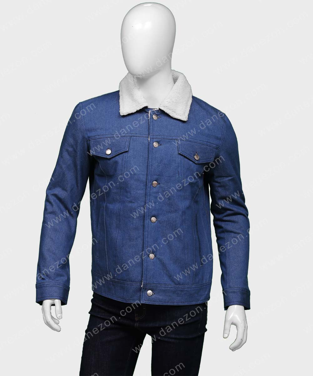 Tell Me Why Tyler Ronan Jacket Jacket unisex front product view | Dash Racegear — Tell Me Why Tyler Ronan Denim Jacket with Shearling Colllar