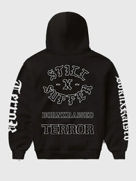 Born x Raised + Terror Rocker Hoodie Hoodie unisex front product view | Dash Racegear — Born x Raised + Terror Rocker 2026 black hoodie, unisex streetwear fit, soft fleece comfort for casual city style.