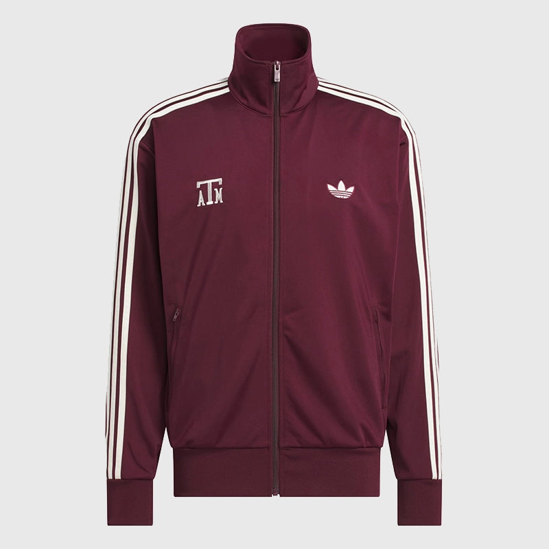 Texas A&M x Adidas Firebird Track Jacket Jacket unisex front product view | Dash Racegear — Texas A&M x adidas Firebird Track Jacket in classic maroon design