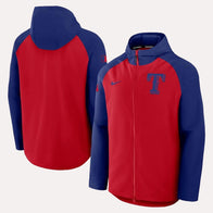Texas Rangers Nike Performance Jacket Jacket unisex front product view | Dash Racegear — Texas Rangers Jacket – Nike Raglan Performance Edition