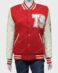 Taylor Swift Red Varsity Jacket Varsity Jacket unisex front product view | Dash Racegear — Taylor Swift Red Varsity Jacket