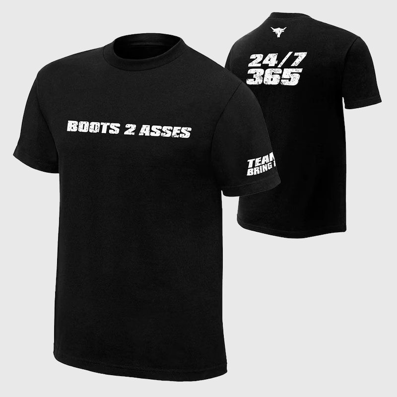 The Rock Boots 2 Asses T-Shirt Shirt unisex front product view | Dash Racegear — The Rock Boots 2 Asses T-Shirt – Classic WWE Style