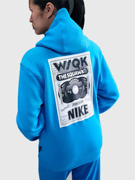 Nike x Stranger Things The SQWK Hoodie Hoodie unisex detail view 3 | Dash Racegear — Nike x Stranger Things Blue SQWK Hoodie, Born to Rock graphic, trendy fan apparel.