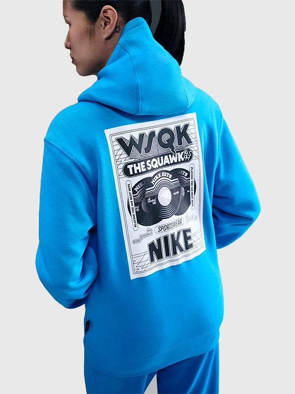 Nike x Stranger Things The SQWK Hoodie Hoodie unisex detail view 3 | Dash Racegear — Nike x Stranger Things Blue SQWK Hoodie, Born to Rock graphic, trendy fan apparel.
