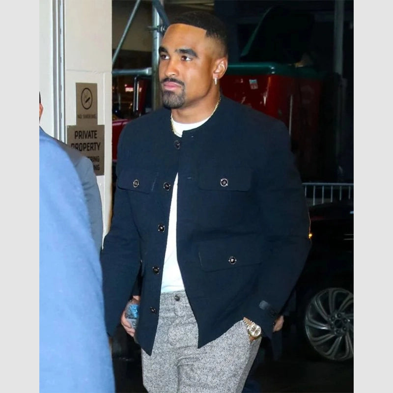 The Today Show Jalen Hurts Black Tweed Jacket Jacket unisex front product view | Dash Racegear — Jalen Hurts Tweed Jacket – The Today Show’s Most Stylish Look