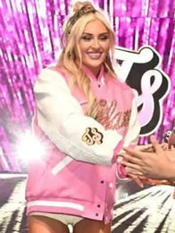 Tiffy Fanatics Fest NYC 2026 Varsity Jacket Varsity Jacket unisex detail view 2 | Dash Racegear — Pink and white Tiffany Stratton WWE varsity jacket celebrating Fanatics Fest NYC 2026 with timeless athletic fashion.