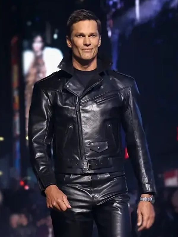Tom Brady Debut For Gucci Jacket Jacket unisex detail view 2 | Dash Racegear — Black biker leather jacket inspired by Tom Brady x Gucci collaboration with clean and sharp styling.