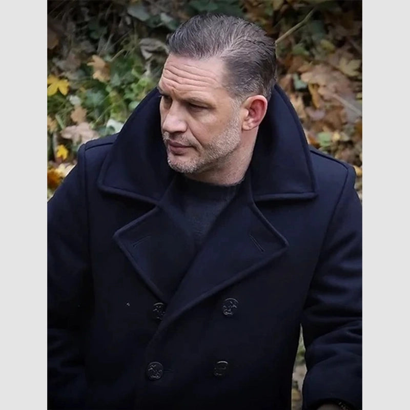 MobLand 2025 Tom Hardy Black Wool Coat Jacket unisex front product view | Dash Racegear — Timeless Black Wool Coat Inspired by MobLand 2025 Tom Hardy