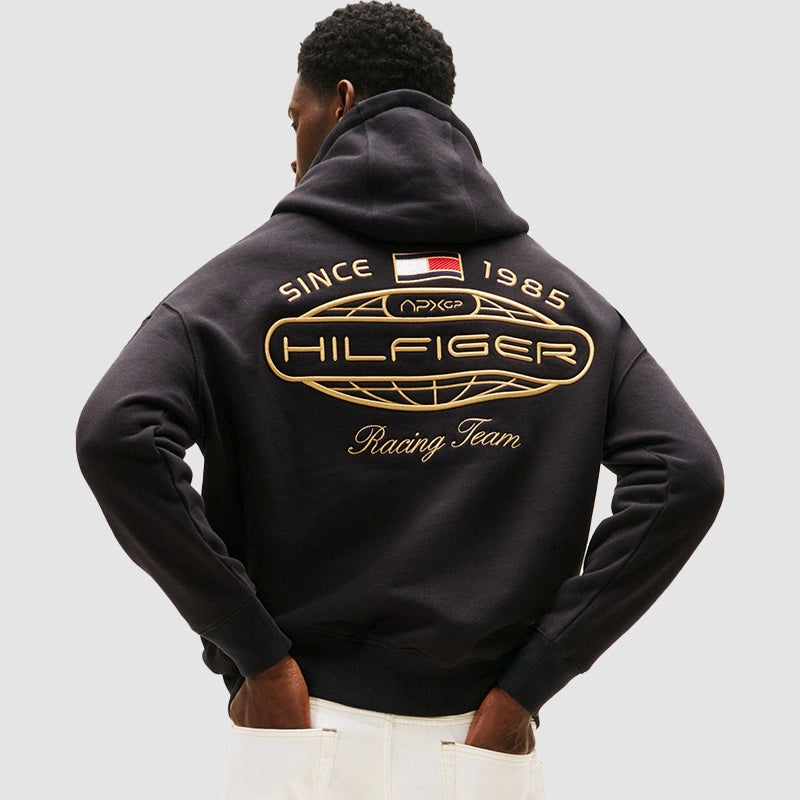 Tommy Hilfiger F1 Movie Graphic Hoodie Jacket unisex detail view 5 | Dash Racegear — Tommy Hilfiger racing hoodie featuring Formula 1 film artwork