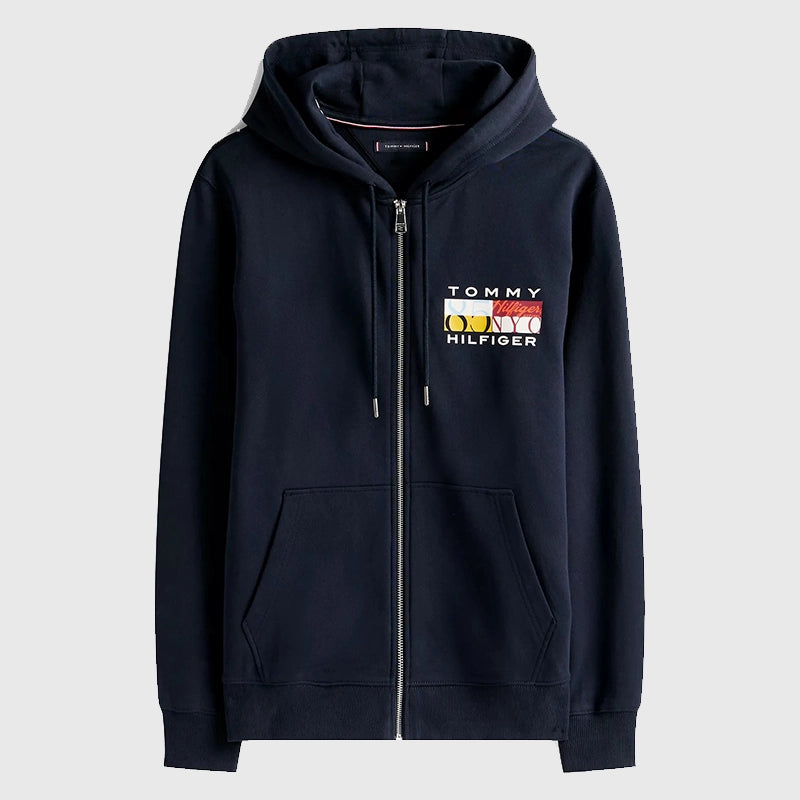 Tommy Hilfiger Flag Logo Zip Hoodie Hoodie unisex front product view | Dash Racegear — Tommy Hilfiger zip hoodie with signature flag logo design