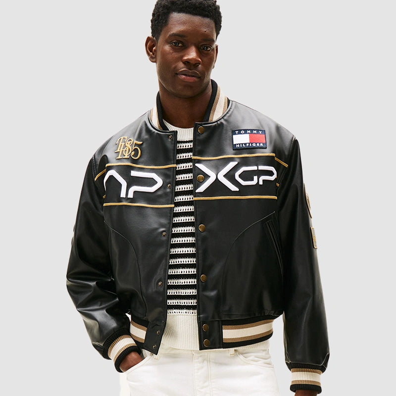 Tommy Hilfiger F1 Movie Racing Varsity Jacket Varsity Jacket unisex detail view 2 | Dash Racegear — Tommy Hilfiger black varsity jacket from F1 The Movie