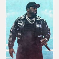 50 Cent Tottenham Hotspur Stadium Leather Jacket Leather Jacket unisex detail view 3 | Dash Racegear — Concert Style Leather Jacket – 50 Cent at Spurs Stadium