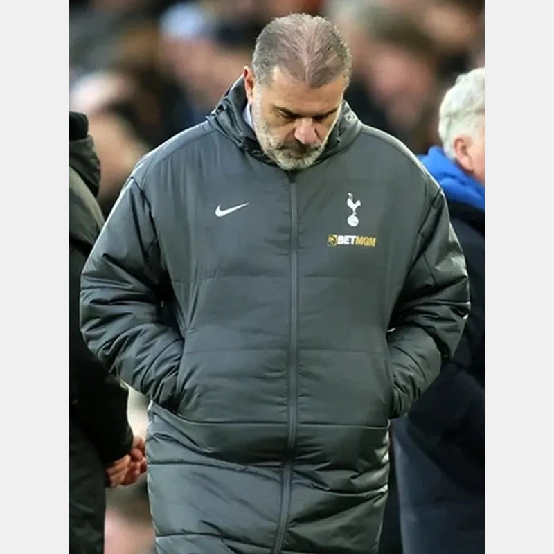 Tottenham VS Leicester City Ange Postecoglou Puffer Coat Coat unisex detail view 6 | Dash Racegear — Tottenham vs Leicester puffer coat – Ange Postecoglou’s signature winter wear