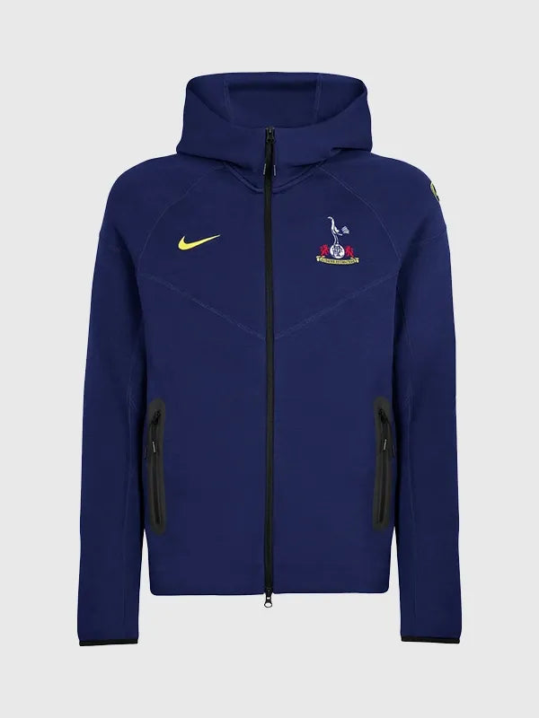 Spurs 2025/26 T90 Tech Fleece Hoodie Hoodie unisex front product view | Dash Racegear — Tottenham Spurs FC Nike 2025/26 navy T90 Tech Fleece hoodie in navy, perfect for matchday or casual wear.