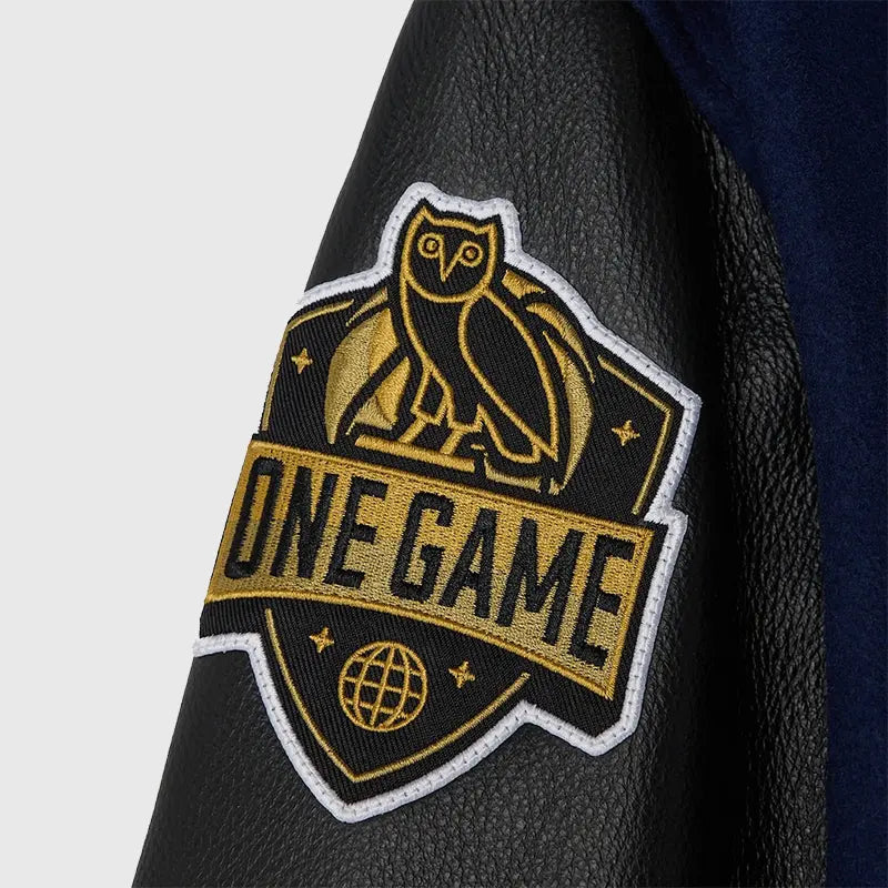Oklahoma City Thunder OVO x NBA Varsity Jacket Varsity Jacket unisex detail view 4 | Dash Racegear — Drake OVO New York Knicks varsity jacket drop