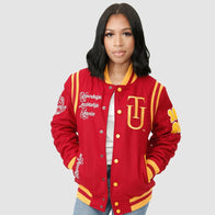 Tuskegee University Varsity Jacket Varsity Jacket unisex front product view | Dash Racegear — Celebrate legacy and pride with this Tuskegee University varsity jacket.