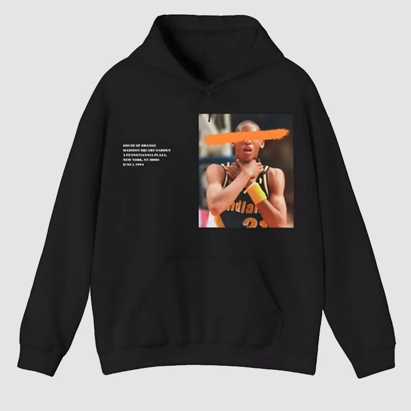 Reggie Miller Choke Hoodie Hoodie unisex front product view | Dash Racegear — Reggie Miller Moment Hoodie – Choke Celebration Design