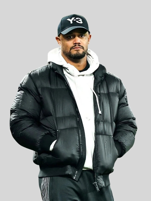 UEFA Champions League Vincent Kompany Puffer Jacket Puffer Jacket unisex detail view 4 | Dash Racegear — Signal Iduna Park 2026 black puffer jacket, Vincent Kompany inspired UEFA Champions League coaching look.