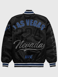 UFC 324 Las Vegas Bomber Jacket Bomber Jacket unisex detail view 2 | Dash Racegear — UFC 324 Las Vegas full-snap bomber jacket for men, black and versatile for streetwear or fan collections.