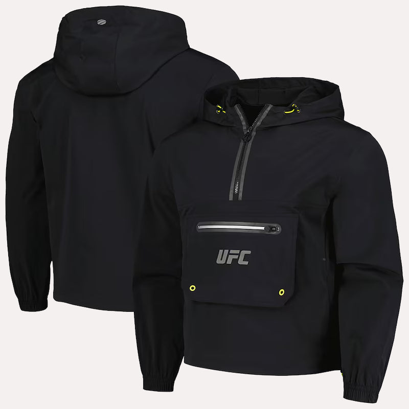 UFC Anorak Quarter-Zip Black Jacket Jacket unisex front product view | Dash Racegear — ufc outerwear anorak style quarter-zip jacket