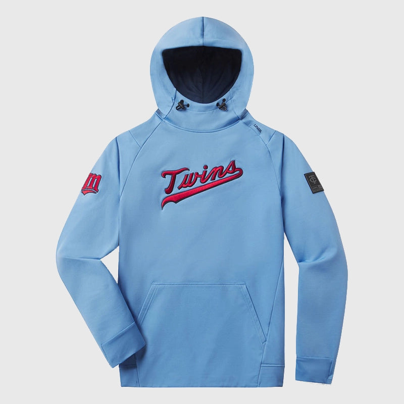 UNRL x Twins Crossover Drop 3 Hoodie Hoodie unisex front product view | Dash Racegear — Stylish blue fleece hoodie from the Minnesota Twins and UNRL 2025 Crossover release