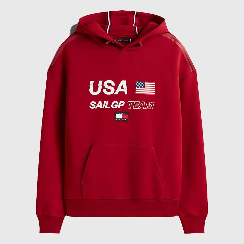 Tommy x US SailGP Team Hoodie Hoodie unisex detail view 2 | Dash Racegear — Red Tommy Hilfiger SailGP fleece hoodie for casual wear