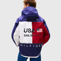 Tommy x US SailGP Team Tech Jacket Jacket unisex detail view 2 | Dash Racegear — Back design of Tommy Hilfiger SailGP Team 2025 Hooded Jacket with logo print.