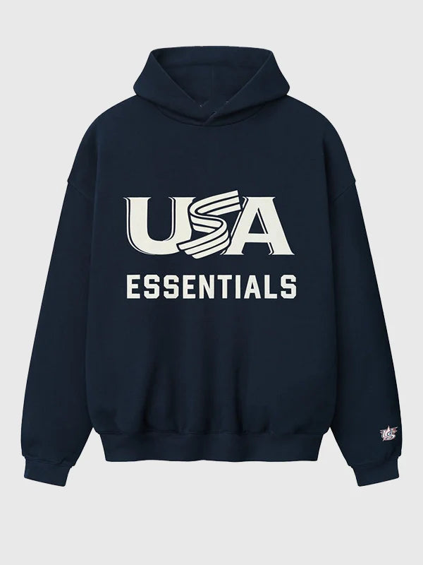Essentials USA Baseball Sport Hoodie Hoodie unisex front product view | Dash Racegear — Essentials Fear of God 2026 USA Baseball sport fleece hoodie with pullover design for casual fan style.