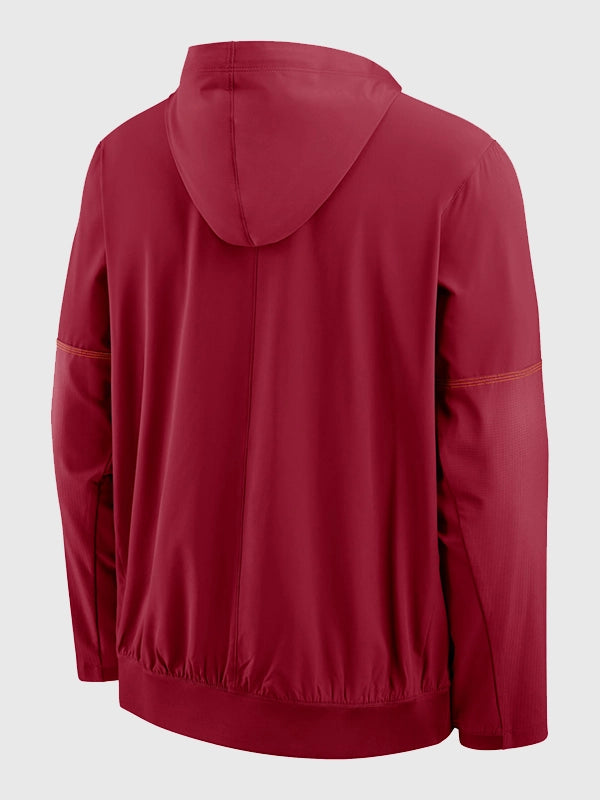 Nike USC Sideline College Anorak Hooded Jacket Jacket unisex detail view 2 | Dash Racegear — Unisex Southern California University Nike Red Hooded College Anorak Jacket featuring a practical 1 2 Zip design