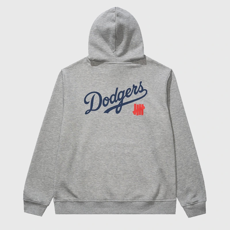 Undefeated x NE x Dodgers Stacked Logo Hoodie Hoodie unisex detail view 2 | Dash Racegear — Undefeated New Era Dodgers hoodie in stacked logo graphic