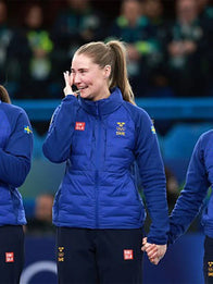 Winter Olympics 2026 Team Sweden Curling Jacket Jacket unisex detail view 3 | Dash Racegear — Blue Team Sweden curling puffer jacket from UNIQLO, cozy and weather‑ready for chilly Winter Olympics moments.