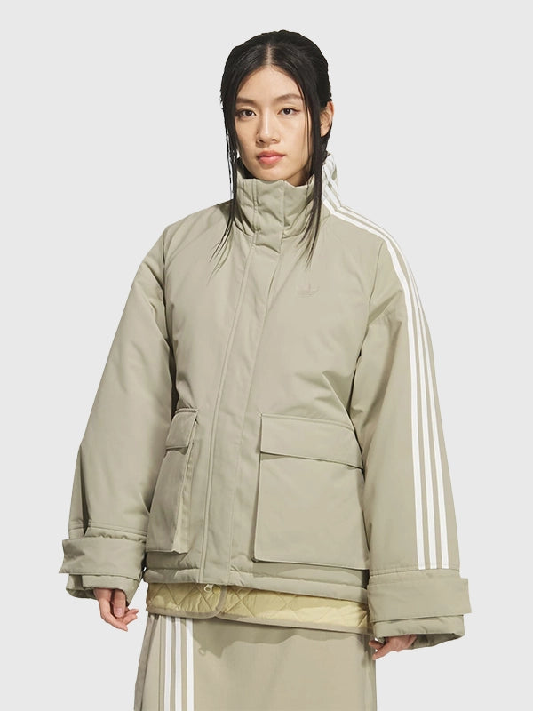 Adidas 3S Padded Jacket Jacket unisex detail view 2 | Dash Racegear — Recreated Adidas premium 3-Stripes padded jacket in an oversized silhouette offering warmth and modern streetwear appeal