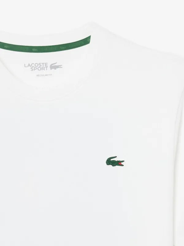 Lacoste Ultra Dry Printed White Tennis T-Shirt Shirt unisex detail view 4 | Dash Racegear — Lacoste Ultra Dry 2026 white tennis tee, moisture-wicking fabric, clean sporty look for men and women active wear.