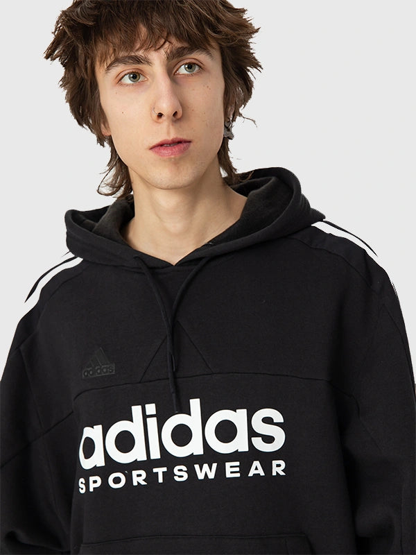 Adidas Black on Black Hoodie Hoodie unisex detail view 3 | Dash Racegear — Adidas Black on Black Pullover Fleece Hoodie, unisex style combining warmth, casual streetwear, and style.