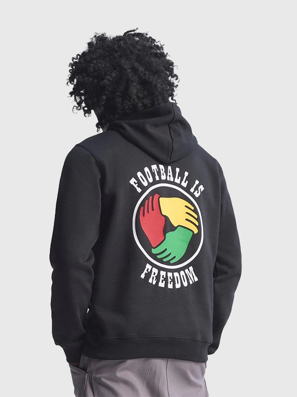 Adidas x Bob Marley Hoodie Hoodie unisex detail view 2 | Dash Racegear — Adidas x Bob Marley Football is Freedom Black Hoodie, unisex pullover perfect for casual wear with meaningful heritage graphics.