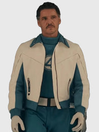 Avengers Doomsday Reed Richards Bomber Jacket Bomber Jacket unisex detail view 3 | Dash Racegear — Avengers: Doomsday 2026 Reed Richards Bomber Jacket in White & Blue worn by Pedro Pascal with clean front closure