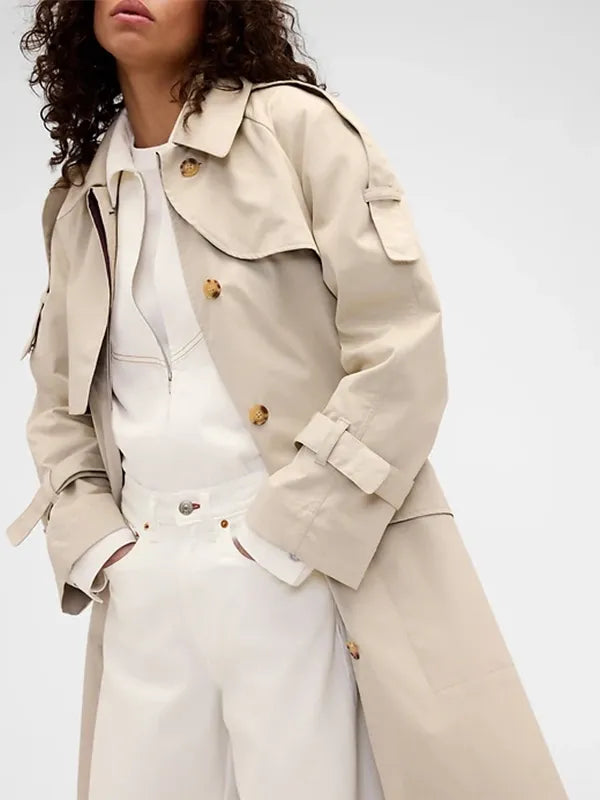 Gap × Victoria Beckham Trench Coat Coat unisex detail view 3 | Dash Racegear — Victoria Beckham x Gap 2026 beige trench coat, modern tailoring for sleek street fashion outfits.
