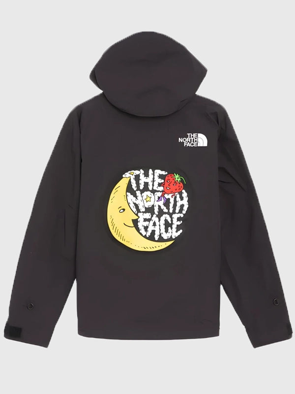 The North Face x Sky High Farm Rain Jacket Jacket unisex detail view 2 | Dash Racegear — The North Face black graphic rain jacket, Sky High Farm collab with relaxed fit for modern weather protection.