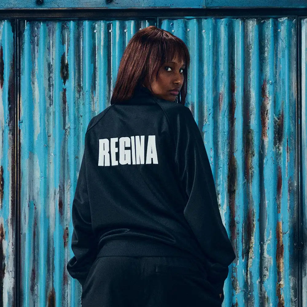 Corteiz x Gabriel Moses Track Jacket Jacket unisex detail view 2 | Dash Racegear — Gabriel Moses x Corteiz Regina 2026 black track jacket, sleek unisex zip-up designed for modern street outfits.