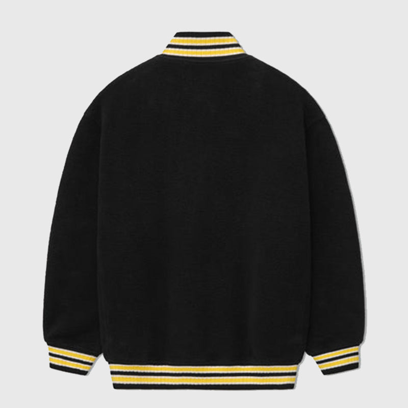 Rhude Quarter-Zip Pullover Varsity Jacket Varsity Jacket unisex detail view 3 | Dash Racegear — Black and yellow varsity-style quarter zip sweatshirt by Rhude.