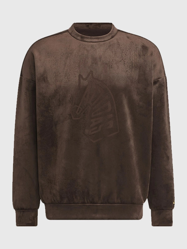 Adidas Chinese New Year Satin Crew Sweatshirt Sweatshirt unisex front product view | Dash Racegear — Brown satin crew sweatshirt inspired by Adidas Chinese New Year 2026, recreated with bold graphic detailing and refined texture